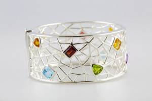 net cuff bracelet with multicolor gems