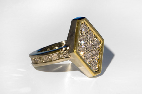 diamond shaped gold and diamond ring