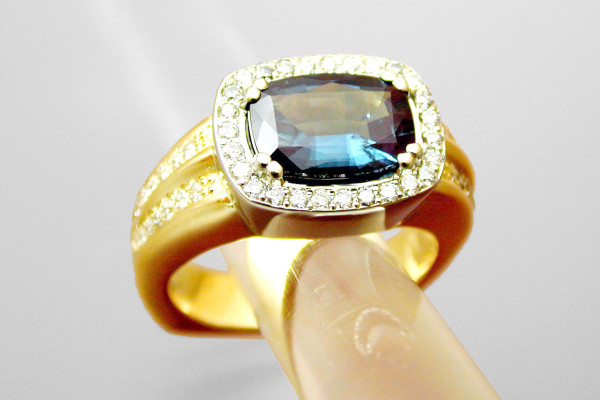Aqua and gold with diamond ring