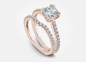Noam Carver rose gold diamond Engagement Ring with matching single wedding band